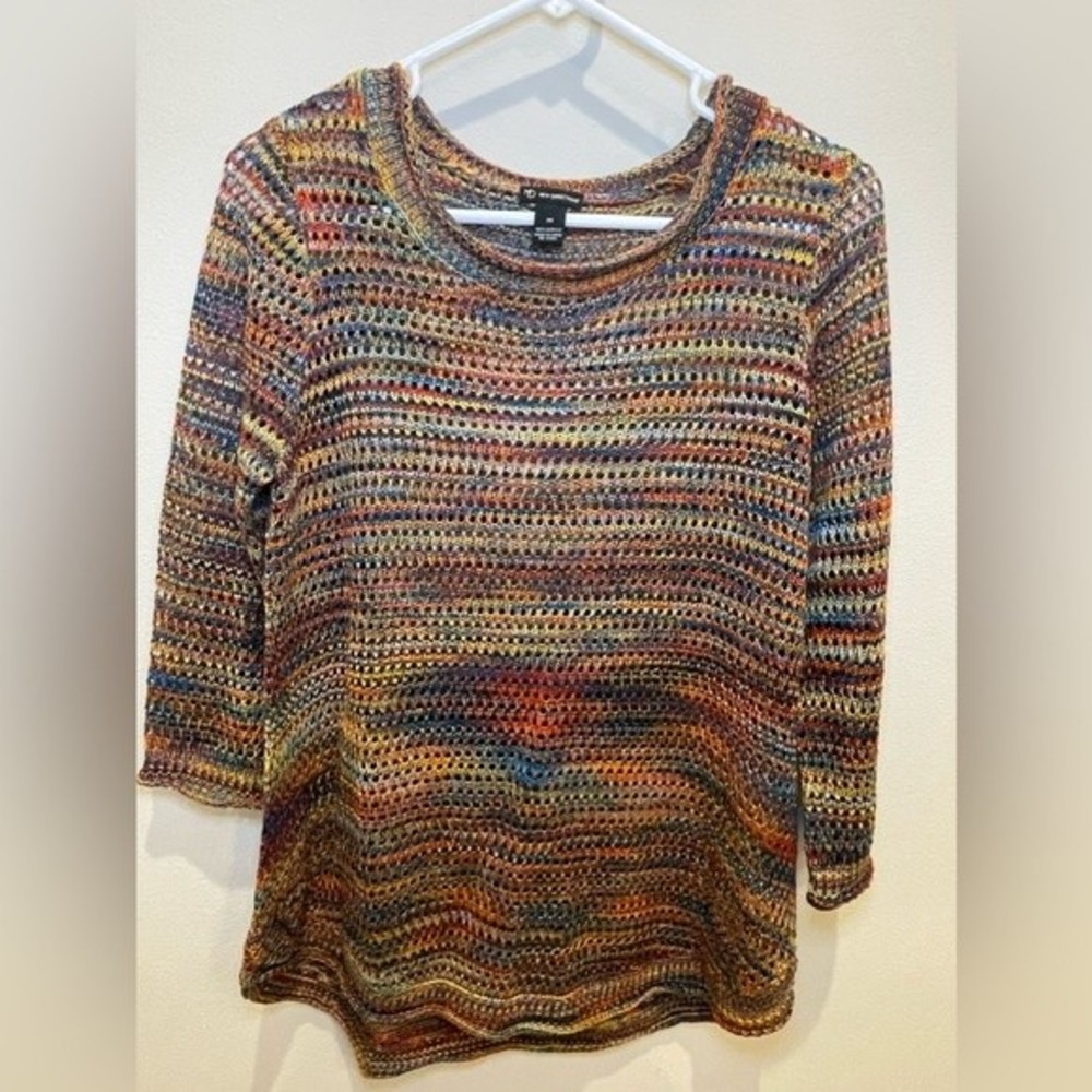 New Directions Rainbow Knit Lightweight Sweater Shirt Top Medium Boho